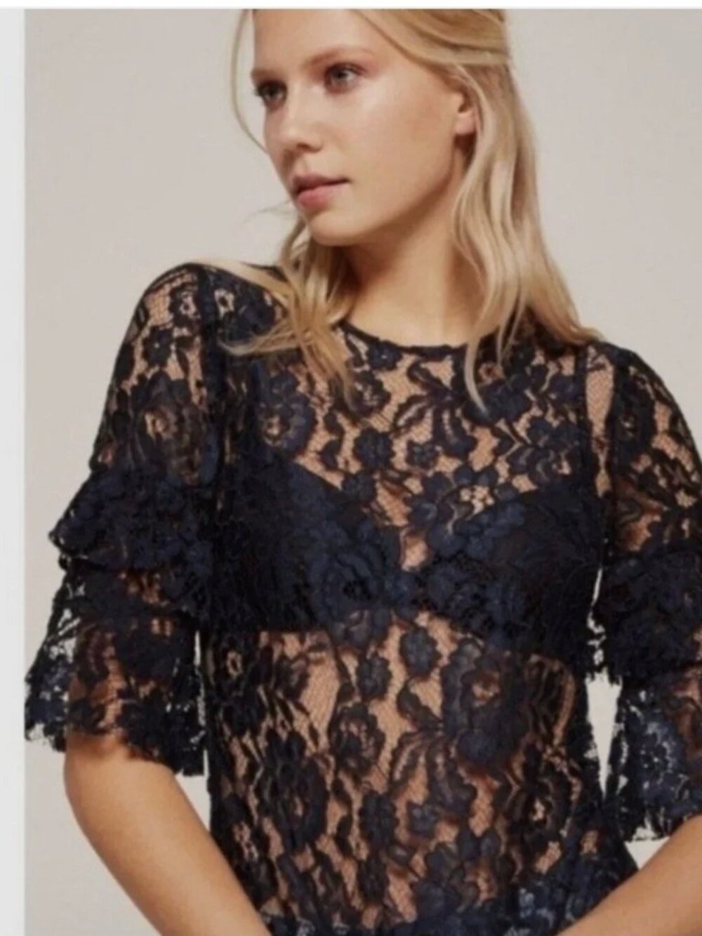 Reformation NWT Marie Navy Lace Blouse XL Floral Lace pattern
